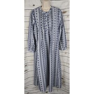 Vermont Country Store Blue Nordic Flannel Nightgown L Cottage Grandma Prairie